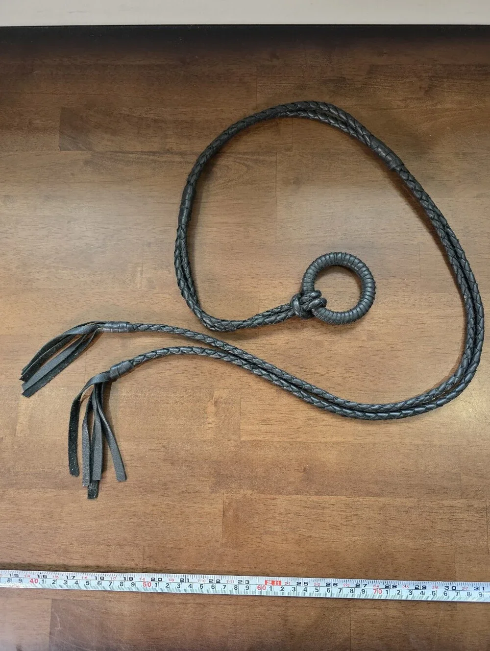 Black Braided Leather Wrap Belt O-Ring Tassel Fringe Boho Western